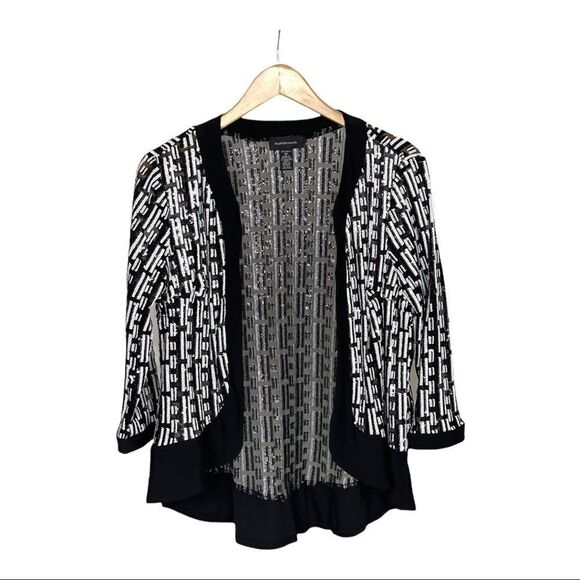 BLACK and White Sequin Beaded Open Front Jacket - Picture 6 of 13